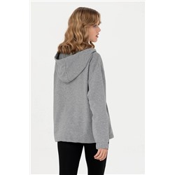 Kadın Gri Melanj Kapüşonlu Sweatshirt