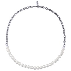 Колье Слияние (Майорка белая 8мм; покрытие родий) 50см, Есть комплект