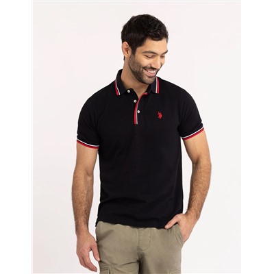 SIGNATURE STRIPE RIB TIPPED TRIM POLO SHIRT