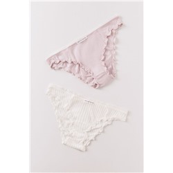 Pack 2 bragas clásicas algodón rosa y estampado blanco