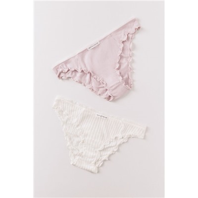 Pack 2 bragas clásicas algodón rosa y estampado blanco