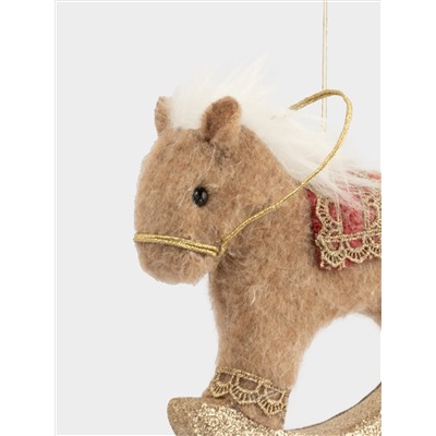 Игрушка елочная, 17 см, пенопласт/полиэстер, бежево-красная, Лошадка-качалка, New year