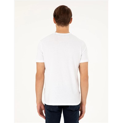 Beyaz %100 Pamuk Slim Fit Bisiklet Yaka Basic Tişört