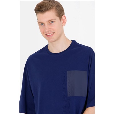 Erkek Lacivert Oversize Bisiklet Yaka Tişört