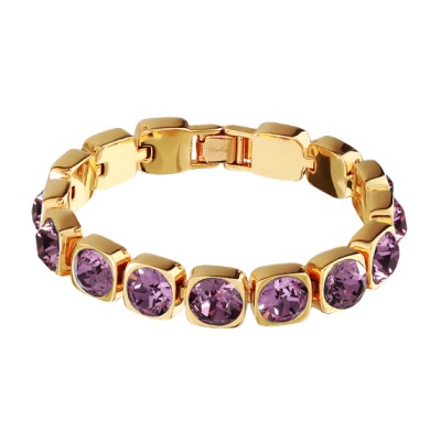 Браслет Теннис (кристаллы SW аметист 8мм; золото) 17-19см, Есть комплект