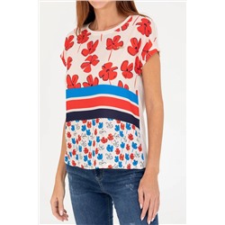 Kadın Krem Bisiklet Yaka Tişört