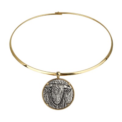 Колье Телец (покрытие золото, античное серебро) 42см, Есть комплект