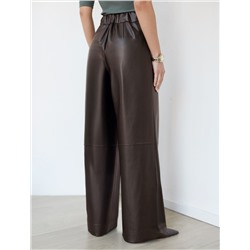 Широкие кожаные брюки-трубы с поясом