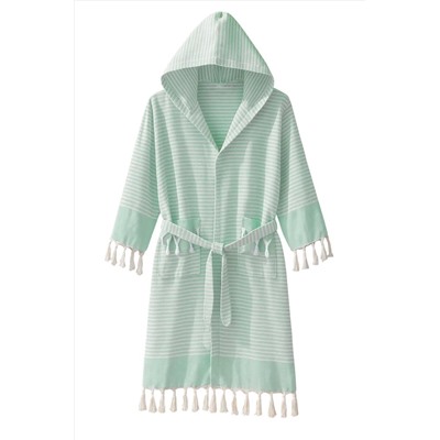 Mira Home Kapşonlu Unisex Peştamal Plaj Bornozu %100 Pamuklu Marelina Yeşil