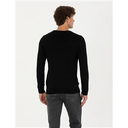 Siyah Slim Fit Bisiklet Yaka Triko Kazak