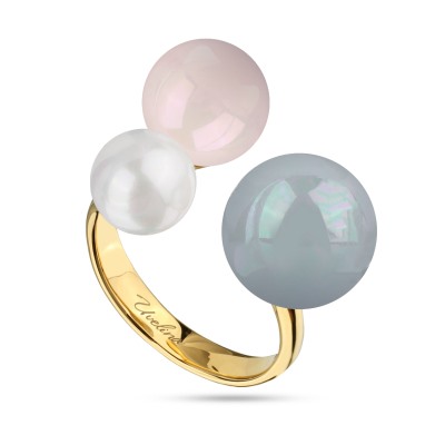 Кольцо Акварель (Майорка 8-12 мм белая, розовая, голубая; покрытие золото), Есть комплект