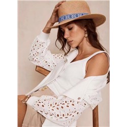 Женский летний бомбер с ажурными рукавами