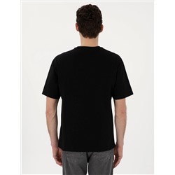Siyah Comfort Fit Bisiklet Yaka Tişört