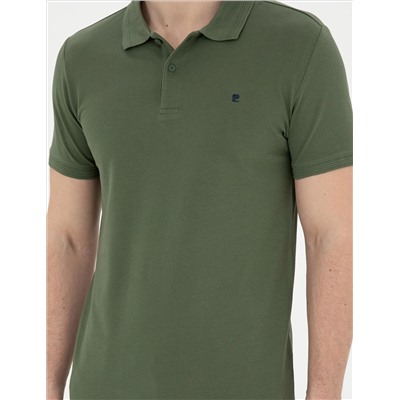 Haki Slim Fit %100 Pamuk Polo Yaka Basic Tişört