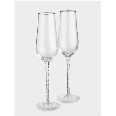 Бокал для шампанского, 230 мл, 2 шт, стекло, с серебристым кантом, Rhapsody