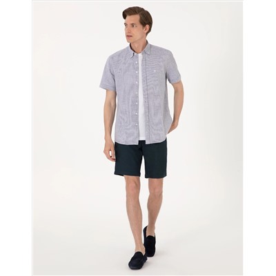 Lacivert Regular Fit Kısa Kollu Gömlek