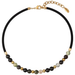 Колье Терра (турмалин микс, каучук черный; покрытие золото) 45-50см, Есть комплект