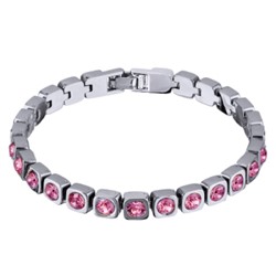 Браслет Теннис (кристаллы SW розовые 4мм; покрытие родий) 17-19см, Есть комплект