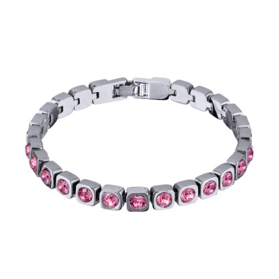 Браслет Теннис (кристаллы SW розовые 4мм; покрытие родий) 17-19см, Есть комплект