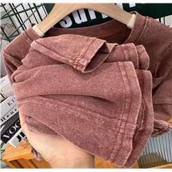 Свободная повседневная хлопковая футболка с круглым вырезом и длинными рукавами