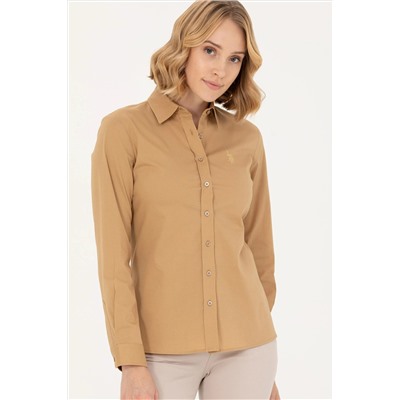 Kadın Camel Uzun Kollu Basic Gömlek