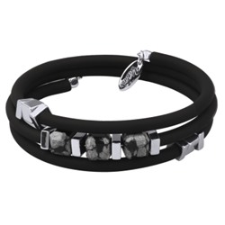 Браслет Терра (обсидиан, каучук черный; покрытие родий), Есть комплект