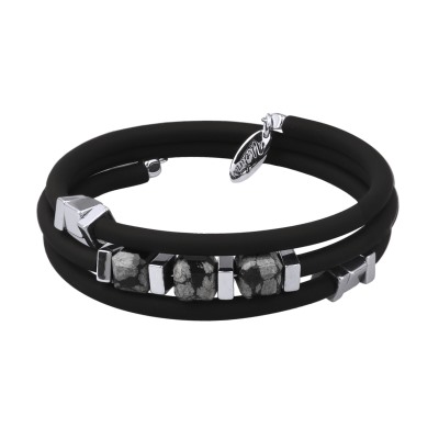 Браслет Терра (обсидиан, каучук черный; покрытие родий), Есть комплект