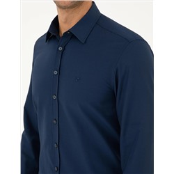 Lacivert Slim Fit Uzun Kollu Gömlek