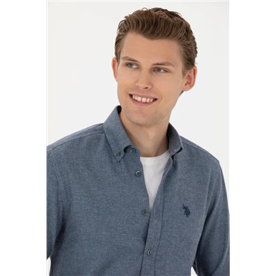 Erkek İndigo Uzun Kollu Basic Gömlek