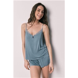 Pijama corto viscosa tacto suave azul