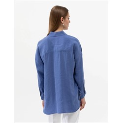 Koyu Mavi Oversize Uzun Kollu Gömlek