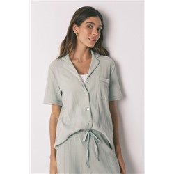 Pijama camisero algodón canalé verde