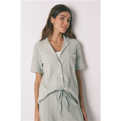 Pijama camisero algodón canalé verde