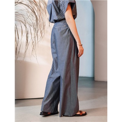 Брюки палаццо в полоску из легкого хлопкового поплина