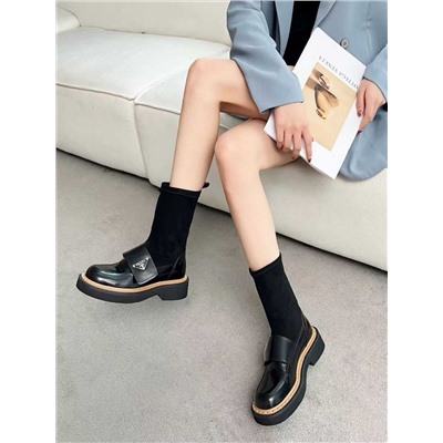 Женские ботинки на толстой подошве с эластичным верхом   ПРАД*А