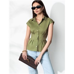 Блузка приталенного кроя с коротким рукавом из легкого хлопкового поплина с эластаном