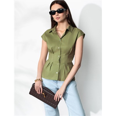 Блузка приталенного кроя с коротким рукавом из легкого хлопкового поплина с эластаном