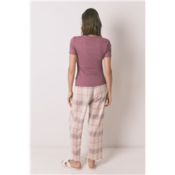 Pijama largo algodón estampado cuadros rosa