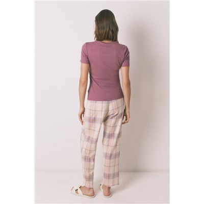 Pijama largo algodón estampado cuadros rosa