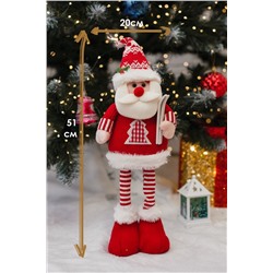 Игрушка новогодняя с выдвижными ногами Дед с лыжами красный