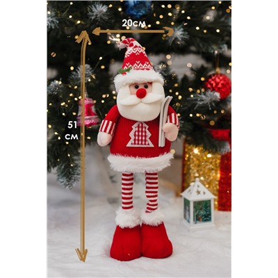 Игрушка новогодняя с выдвижными ногами Дед с лыжами красный