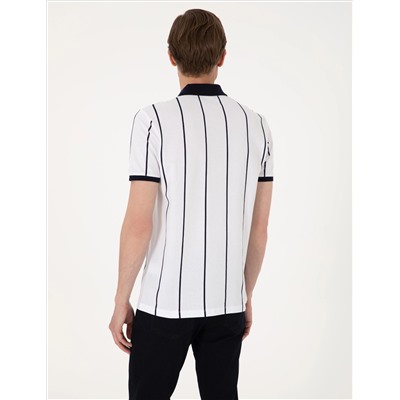 Lacivert Çizgi Detaylı Slim Fit Polo Yaka Tişört