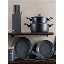 Кастрюля, 24 см, 3,9 л, с крышкой, с покрытием, алюминий, серо-черная, Robust