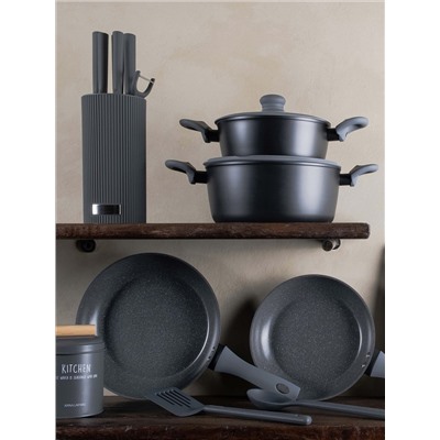 Кастрюля, 20 см, 2,3 л, с крышкой, с покрытием, алюминий, серо-черная, Robust