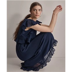 DKNY Women's Ruffled Gauze Smocked-Waist Tulip-Hem Dress