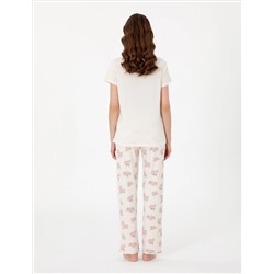 Krem Kısakollu Lohusa Pijama Takımı