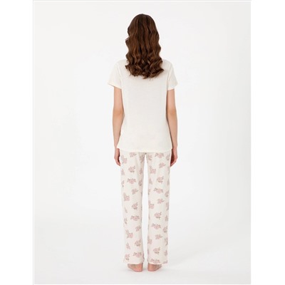 Krem Kısakollu Lohusa Pijama Takımı