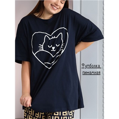 Футболка пижамная больших размеров (ФП-111 кошечка)