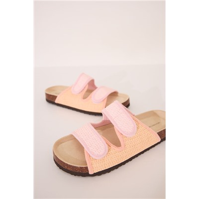 Sandalias bio efecto rafia rosa salmón