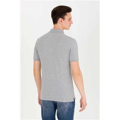 Erkek Gri Melanj Basic Polo Yaka Tişört